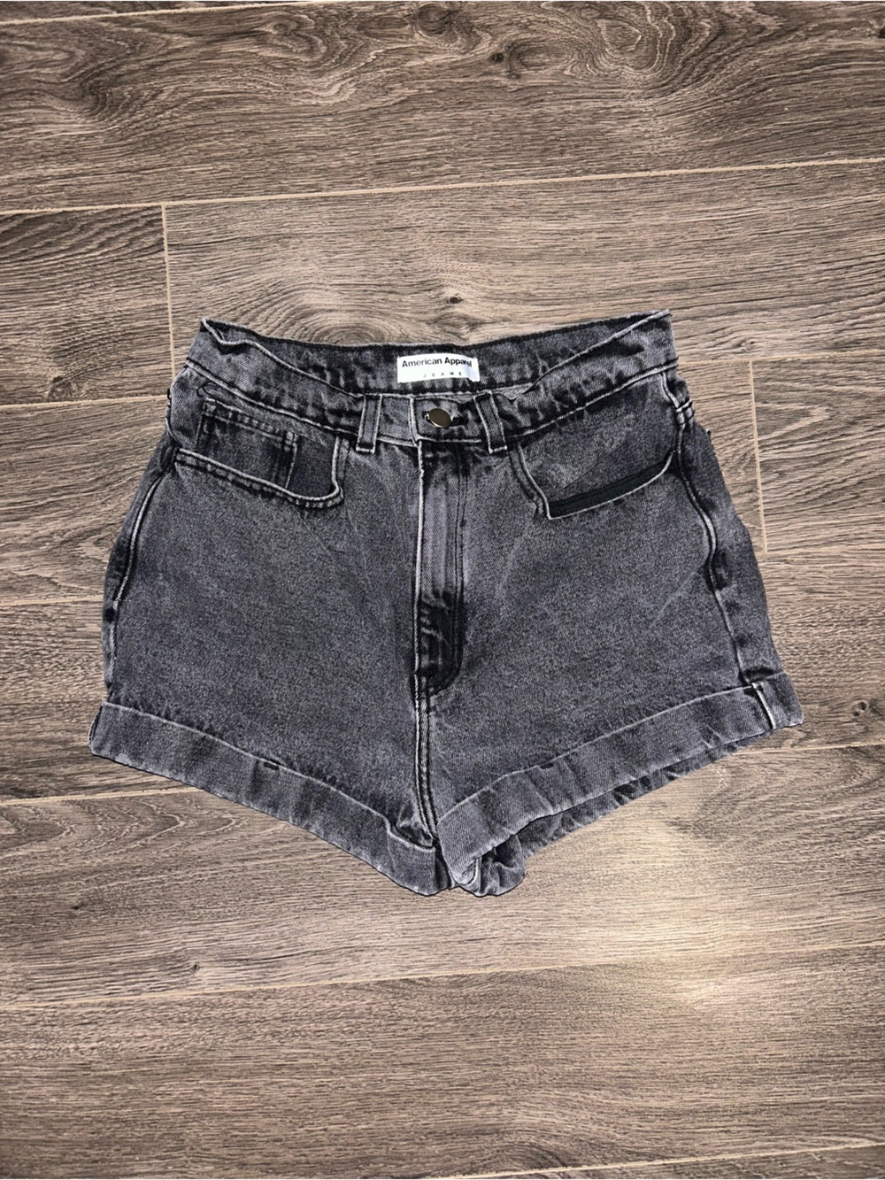 American Apparel Washed Black High-Rise Jean Shorts